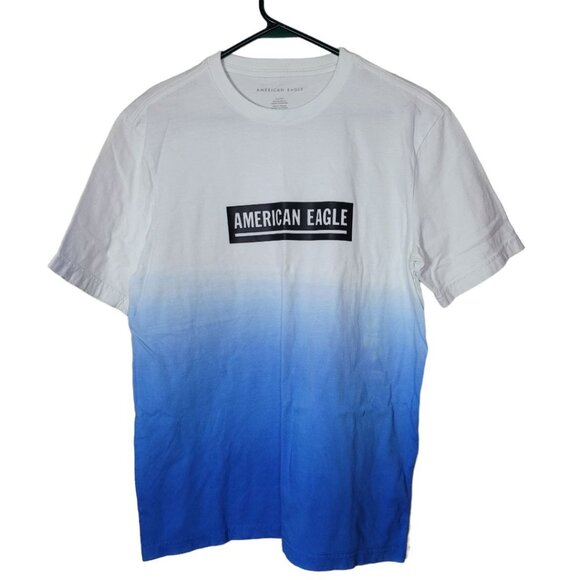 American Eagle Outfitters Tee Shirt Blue White Mens Small Basic Ombre Wash - Picture 9 of 11